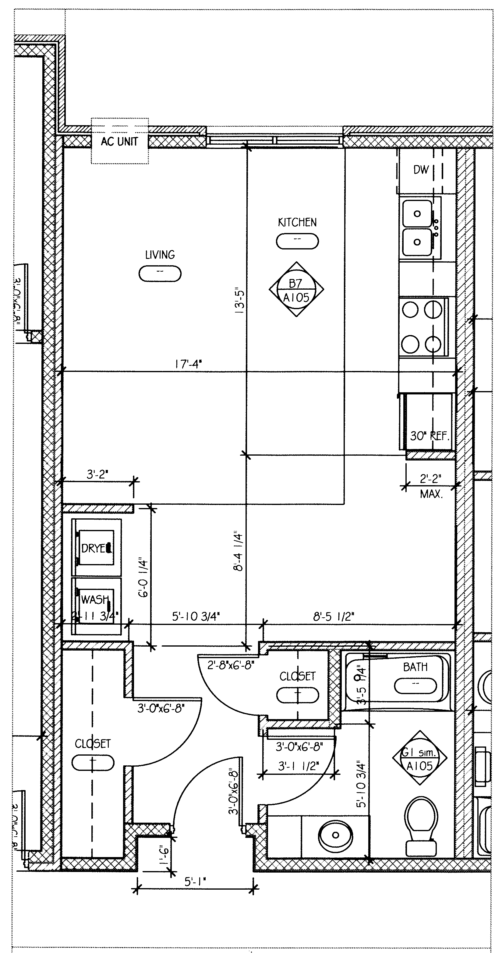 Floor plan for studio, 1 bath, 571 sqft